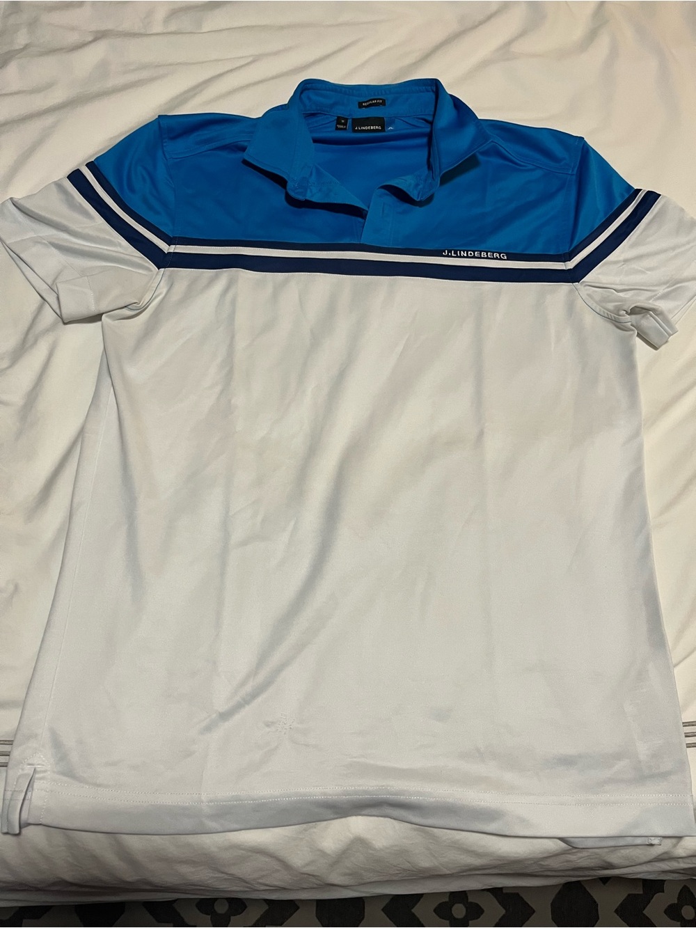 J.Lindeberg Blue & White Striped Chest Golf Polo